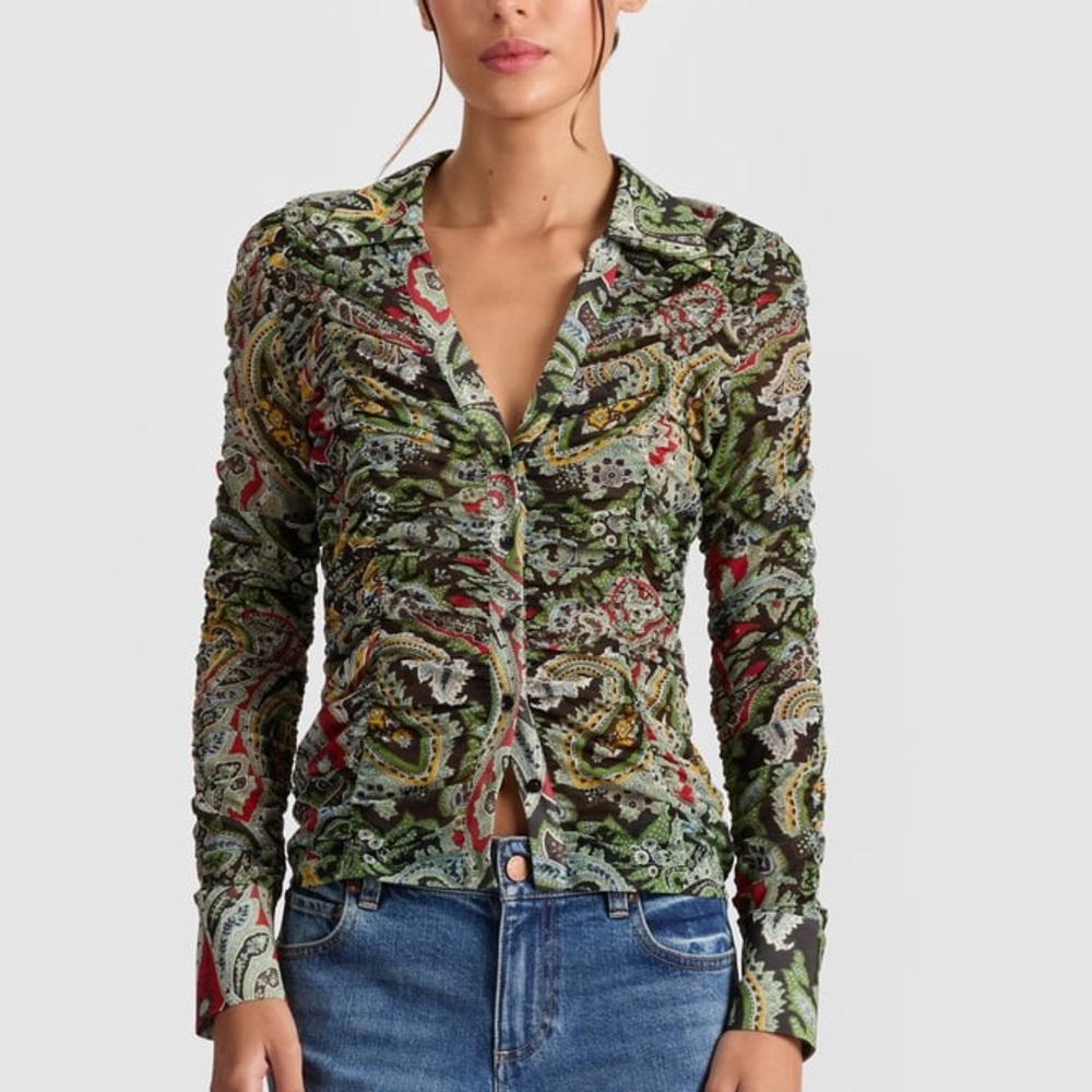 Alice + Olivia Multicolor Patterned Button-Down S… - image 1